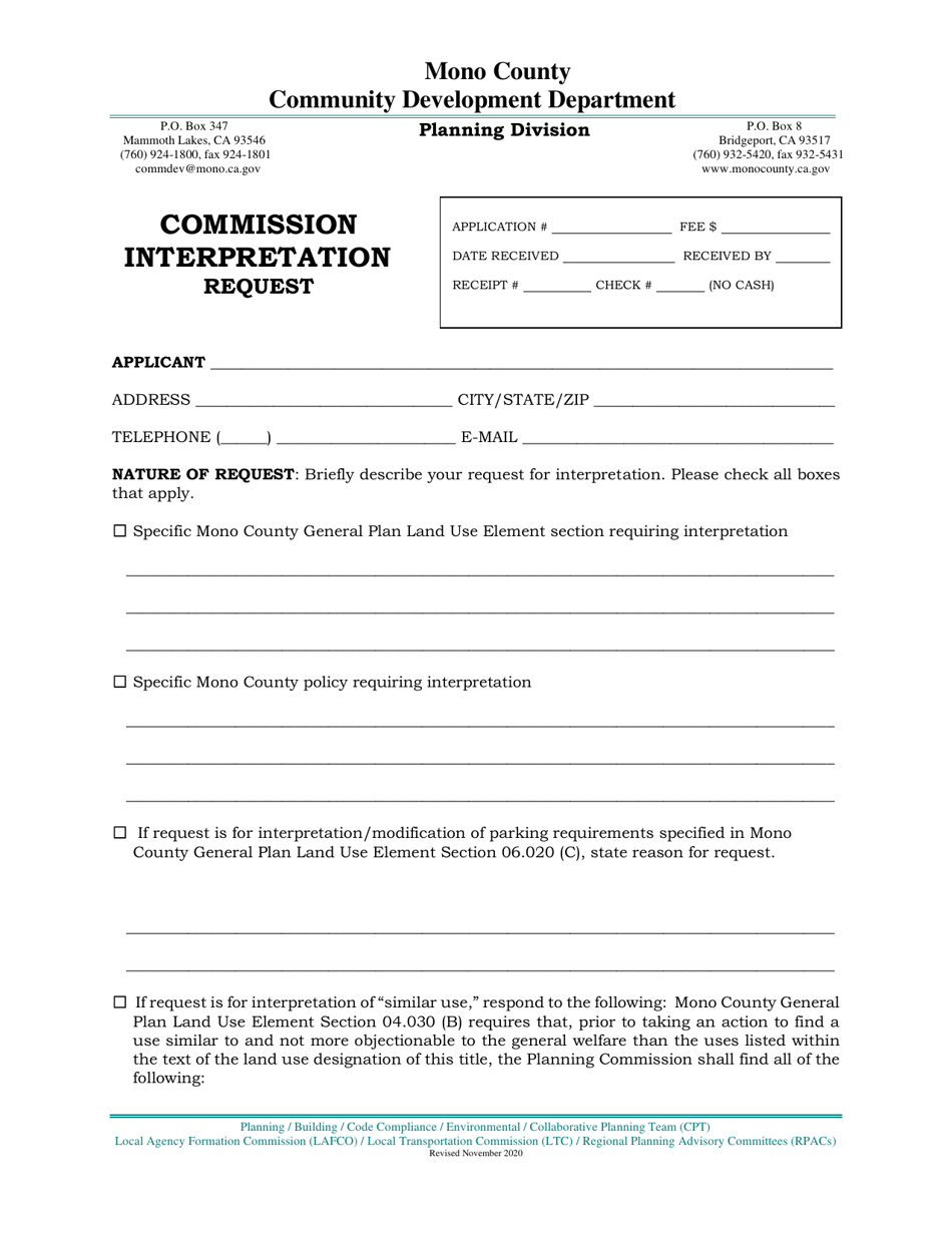 Commission Interpretation Request - Mono County, California, Page 1