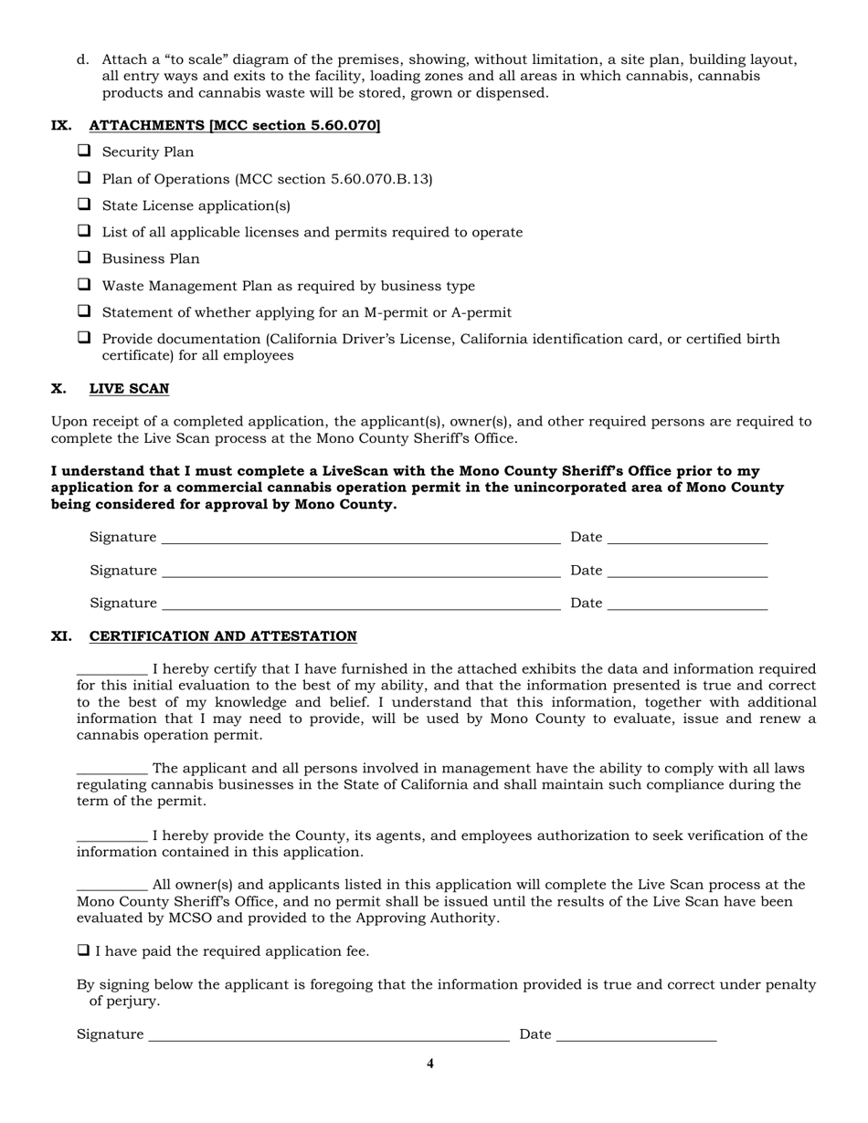Cannabis Operation Permit Application - Mono County, California, Page 4