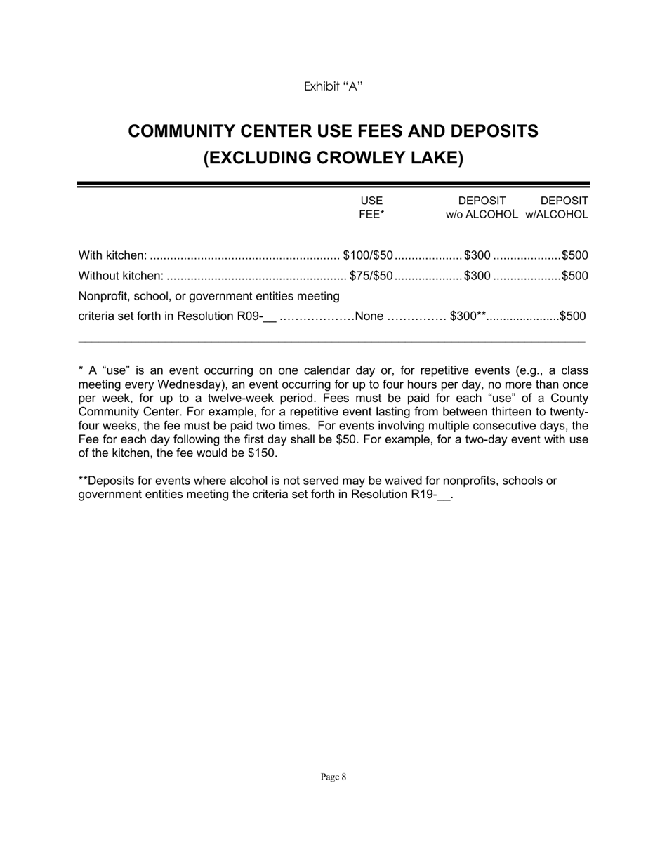 Community Center Use Agreement for All Centers Except Crowley Lake - Mono County, California, Page 8