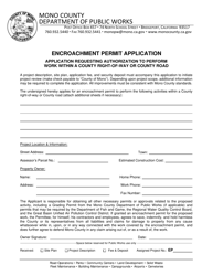 Encroachment Permit Application - Mono County, California