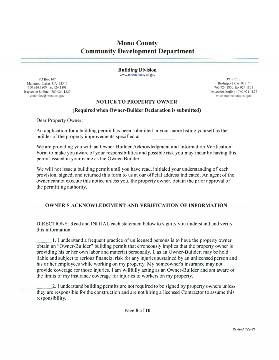 Building Permit Application for New Construction - Mono County, California, Page 8