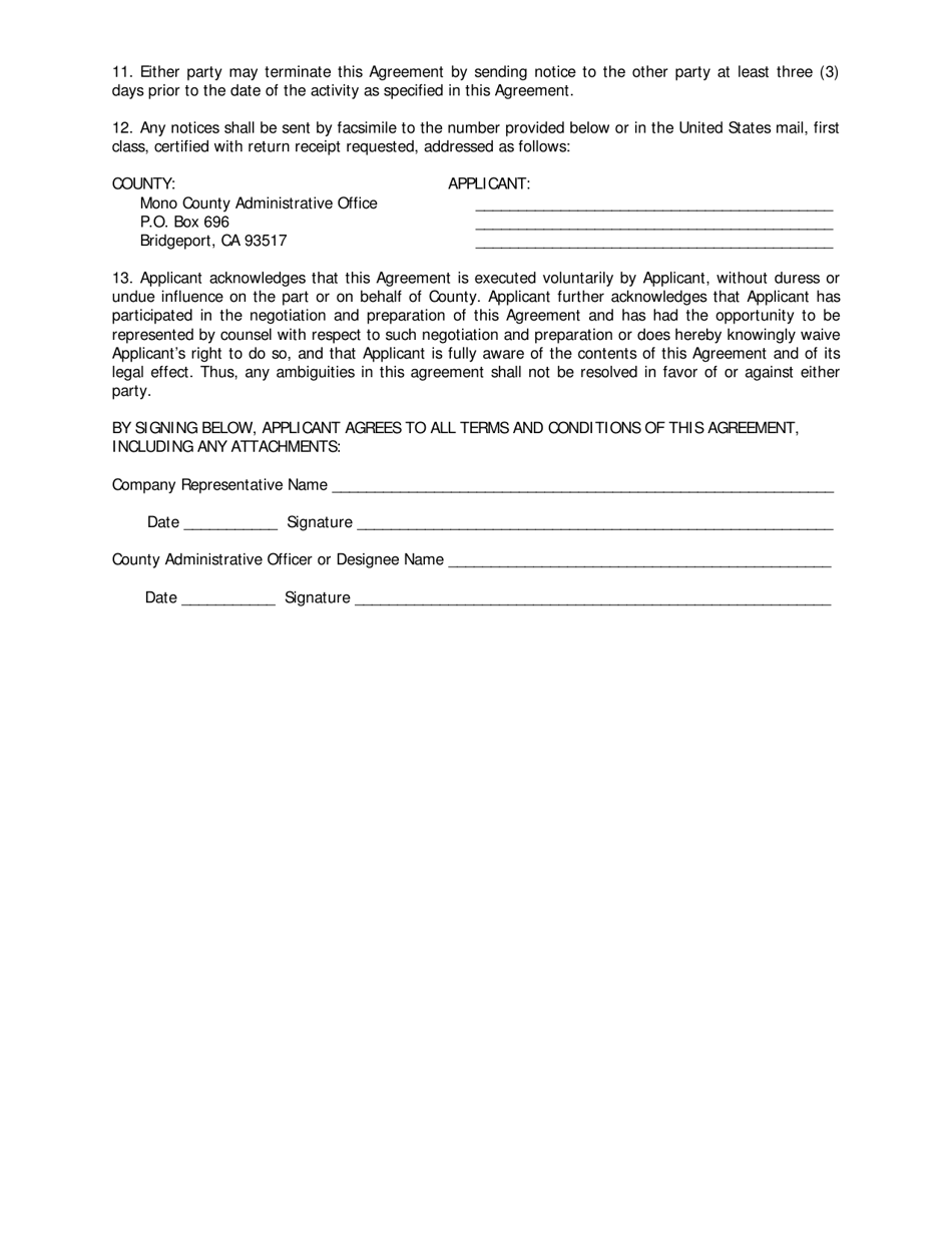 Commercial Filming / Photography Permit Application - Mono County, California, Page 4