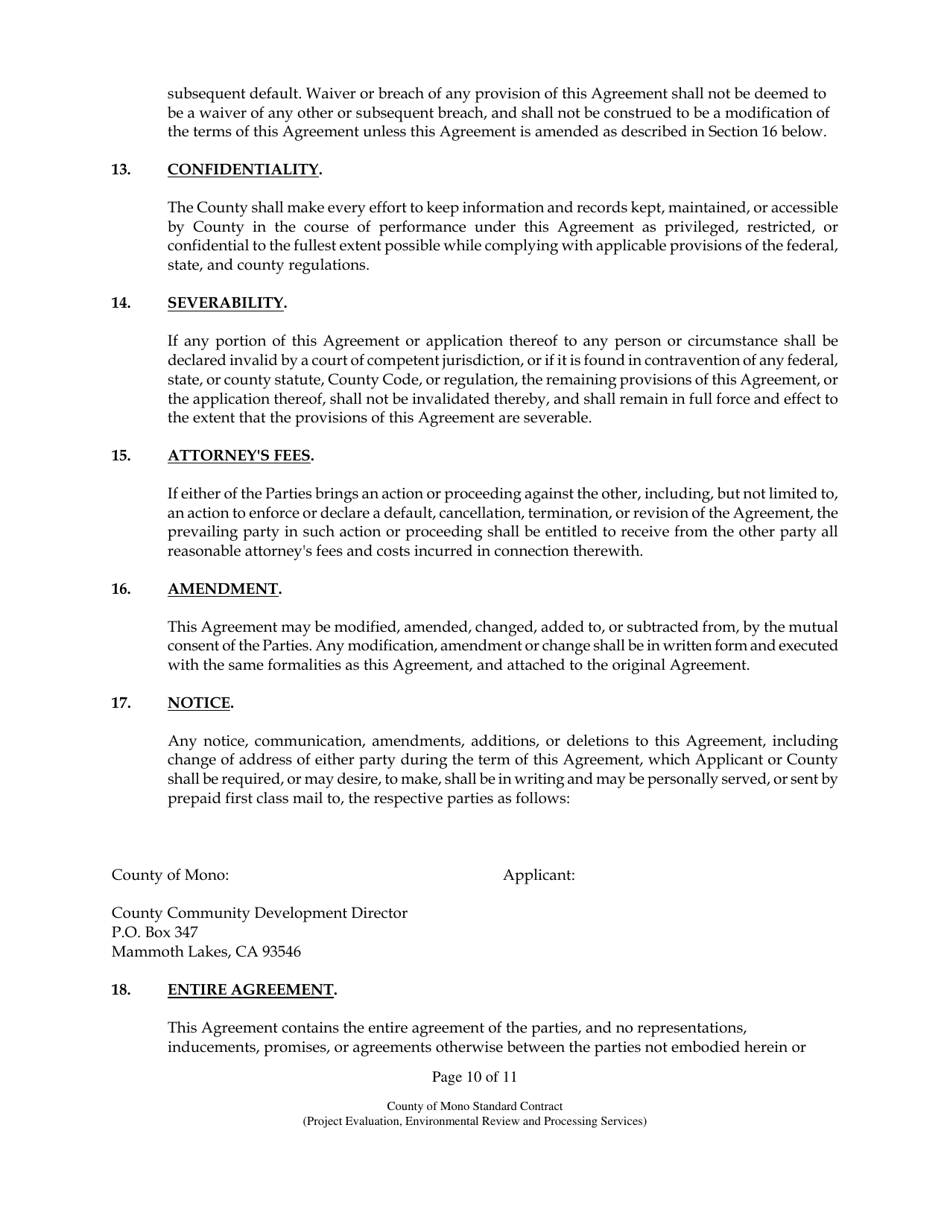 Agreement for the Provision of Project Evaluation, Environmental Review, and Processing Services - Mono County, California, Page 10