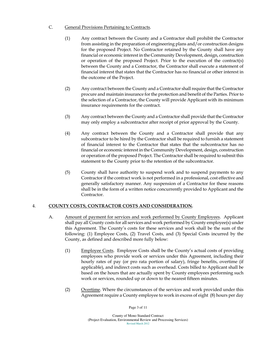 Agreement for the Provision of Project Evaluation, Environmental Review, and Processing Services - Mono County, California, Page 3
