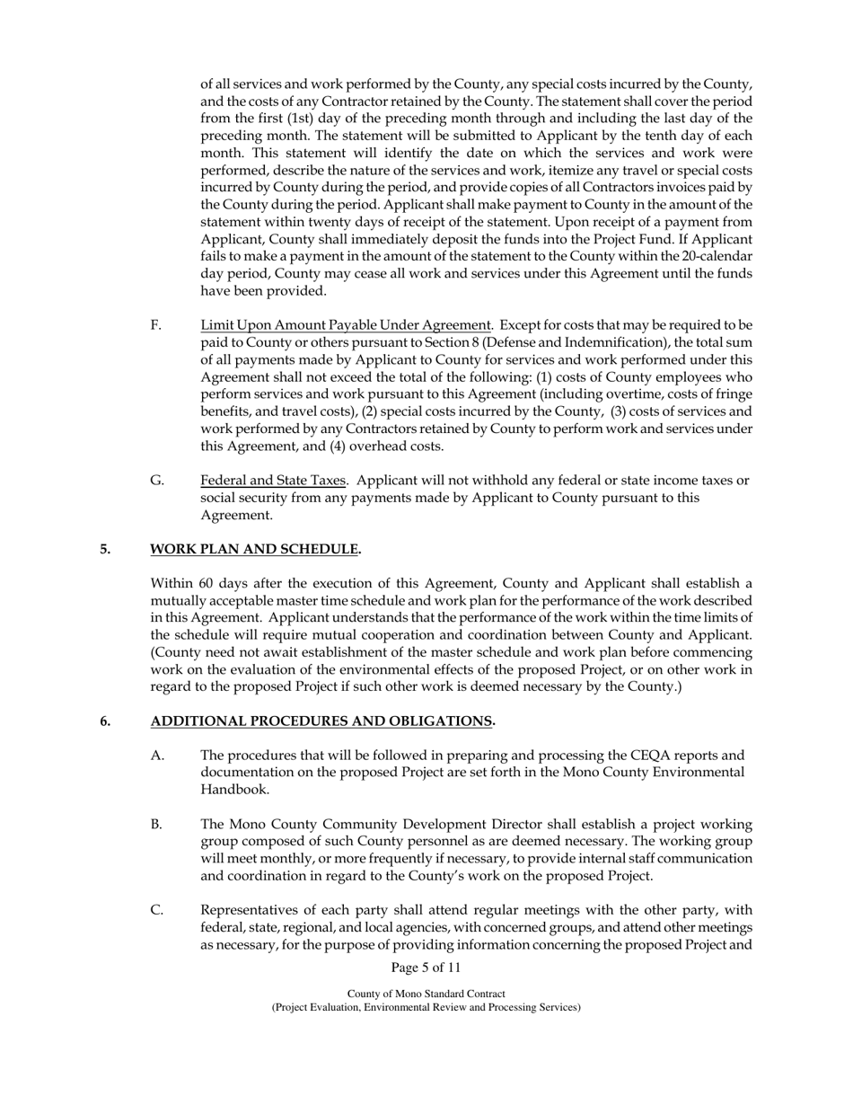 Agreement for the Provision of Project Evaluation, Environmental Review, and Processing Services - Mono County, California, Page 5