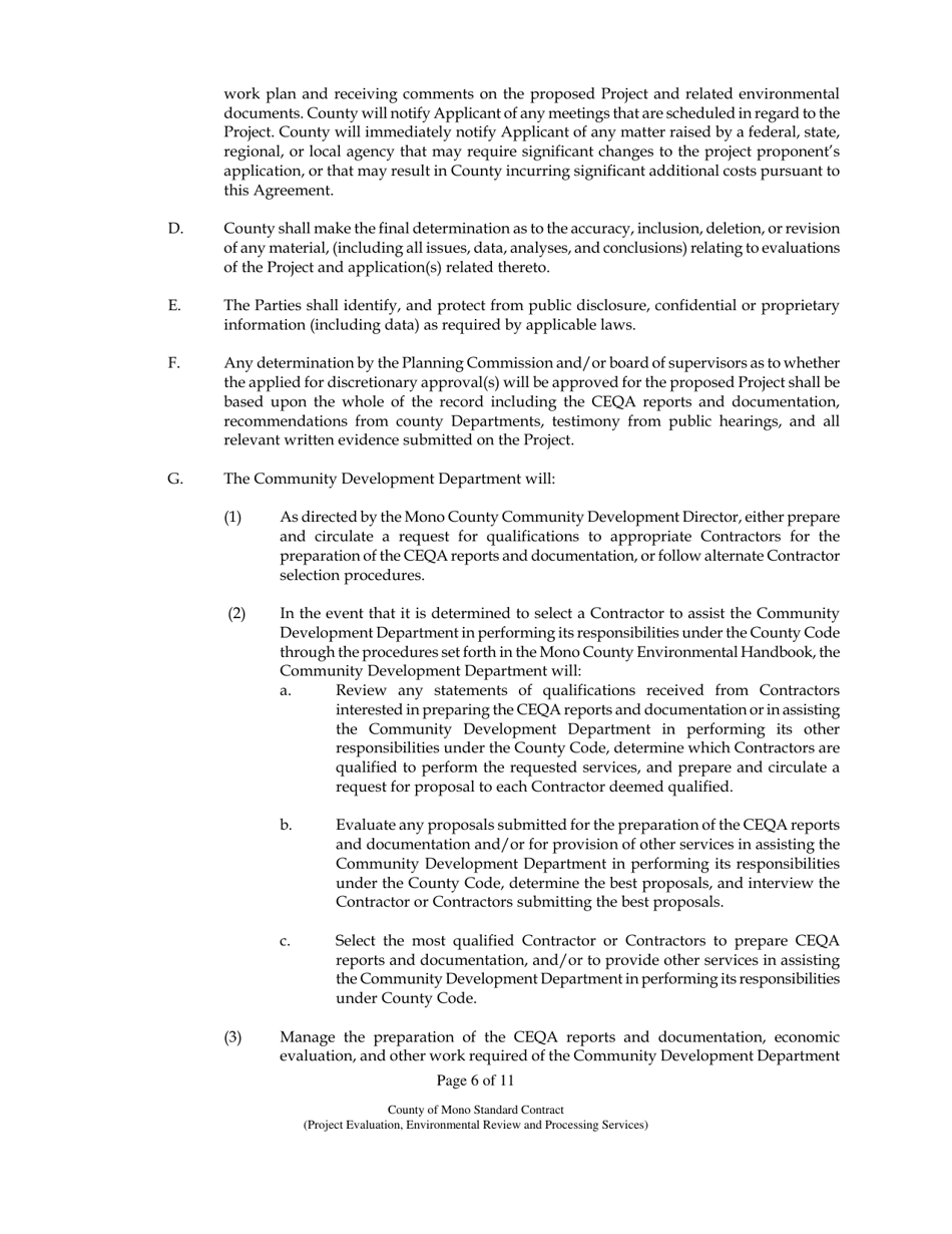 Agreement for the Provision of Project Evaluation, Environmental Review, and Processing Services - Mono County, California, Page 6