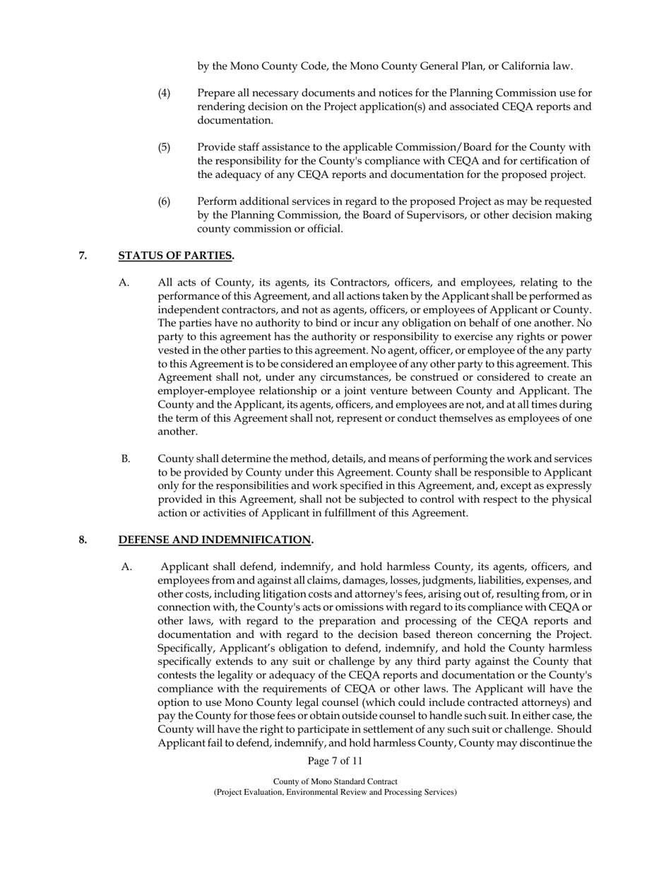 Agreement for the Provision of Project Evaluation, Environmental Review, and Processing Services - Mono County, California, Page 7