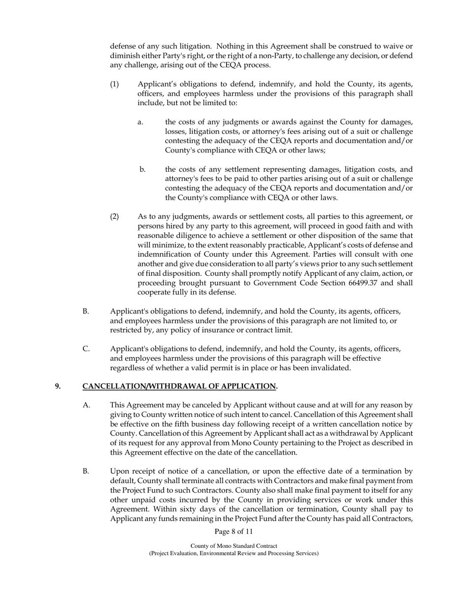 Agreement for the Provision of Project Evaluation, Environmental Review, and Processing Services - Mono County, California, Page 8