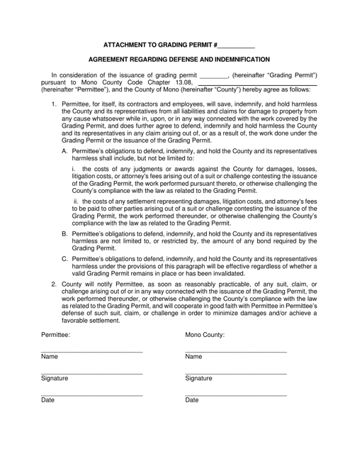 Agreement Regarding Defense and Indemnification - Mono County, California Download Pdf