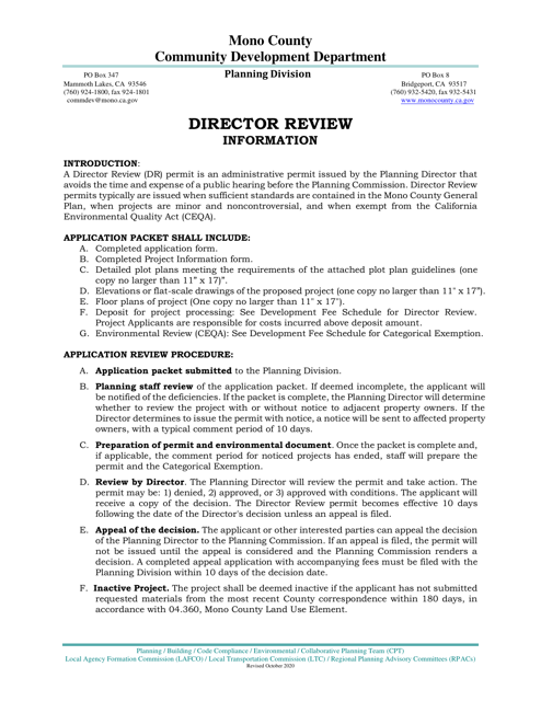 Director Review Application - Mono County, California