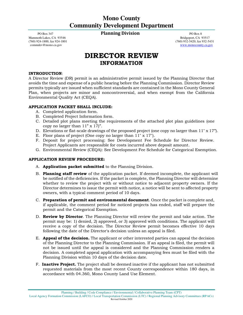 Director Review Application - Mono County, California, Page 1
