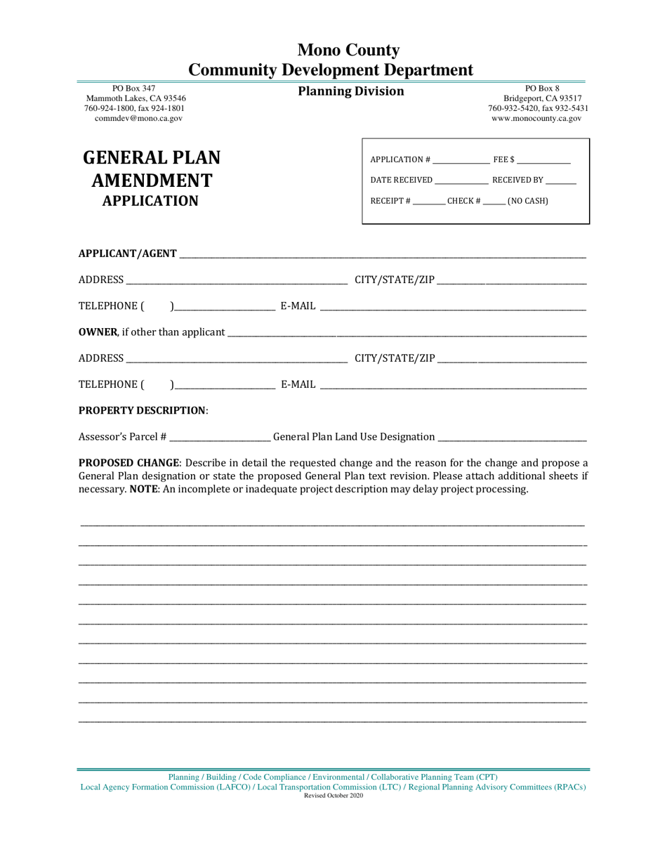 General Plan Amendment Application - Mono County, California, Page 1