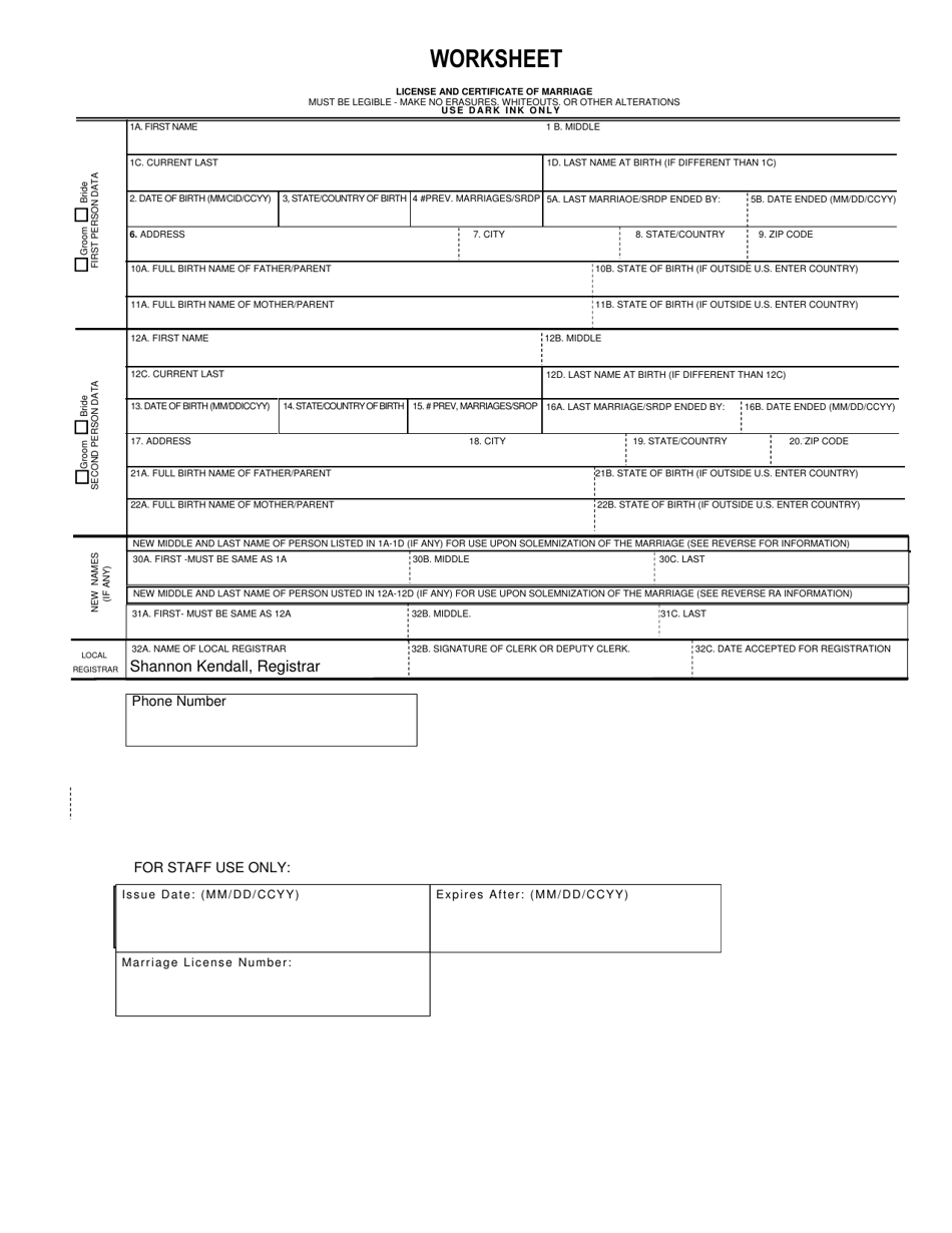 Marriage License Application Template - Mono County, California, Page 1