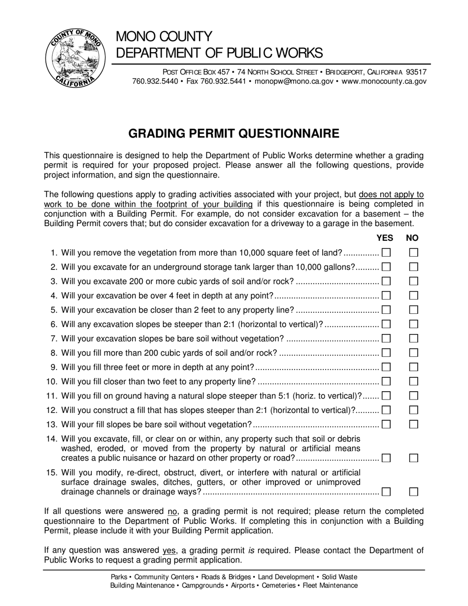 Grading Permit Application - Mono County, California, Page 1