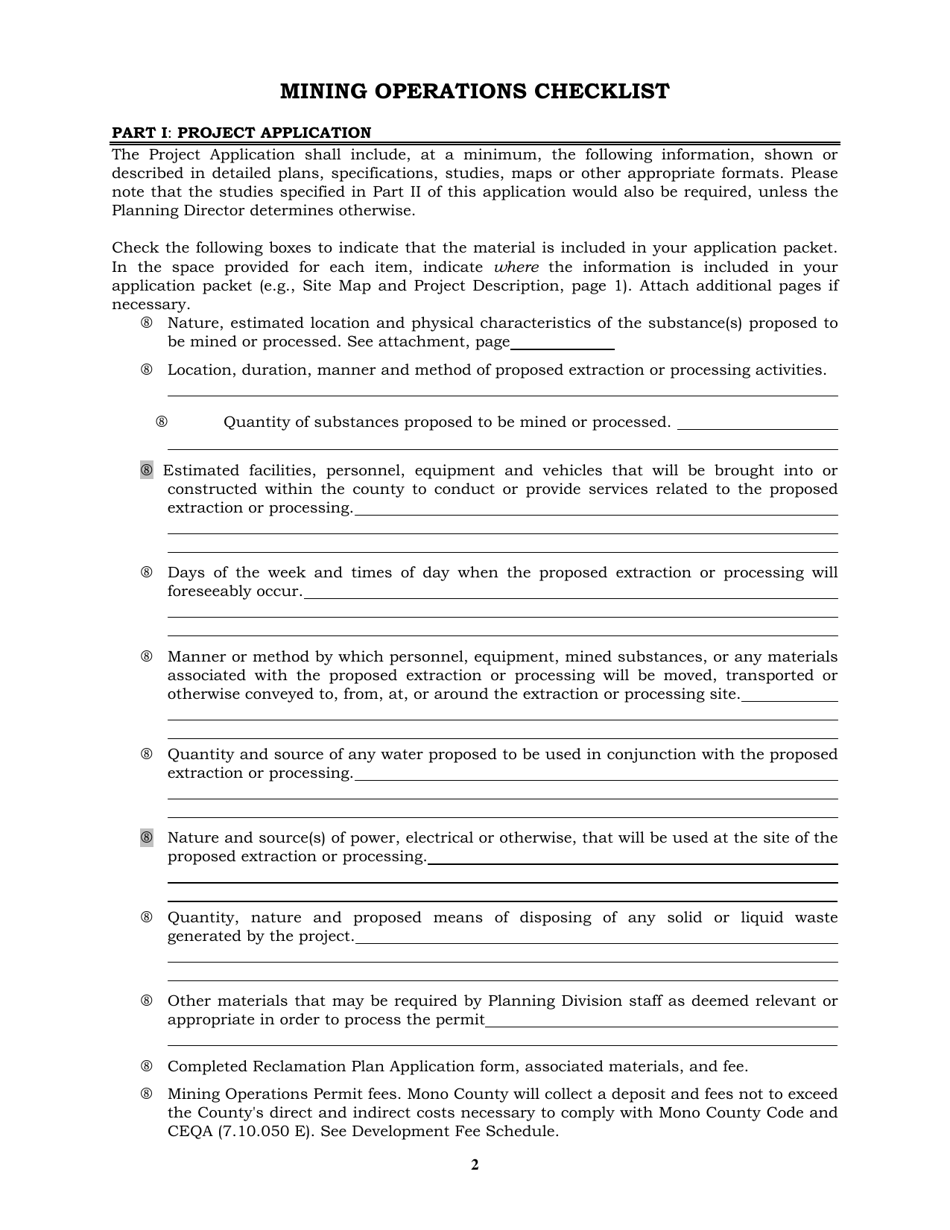 Mining Operations Permit Application - Mono County, California, Page 3
