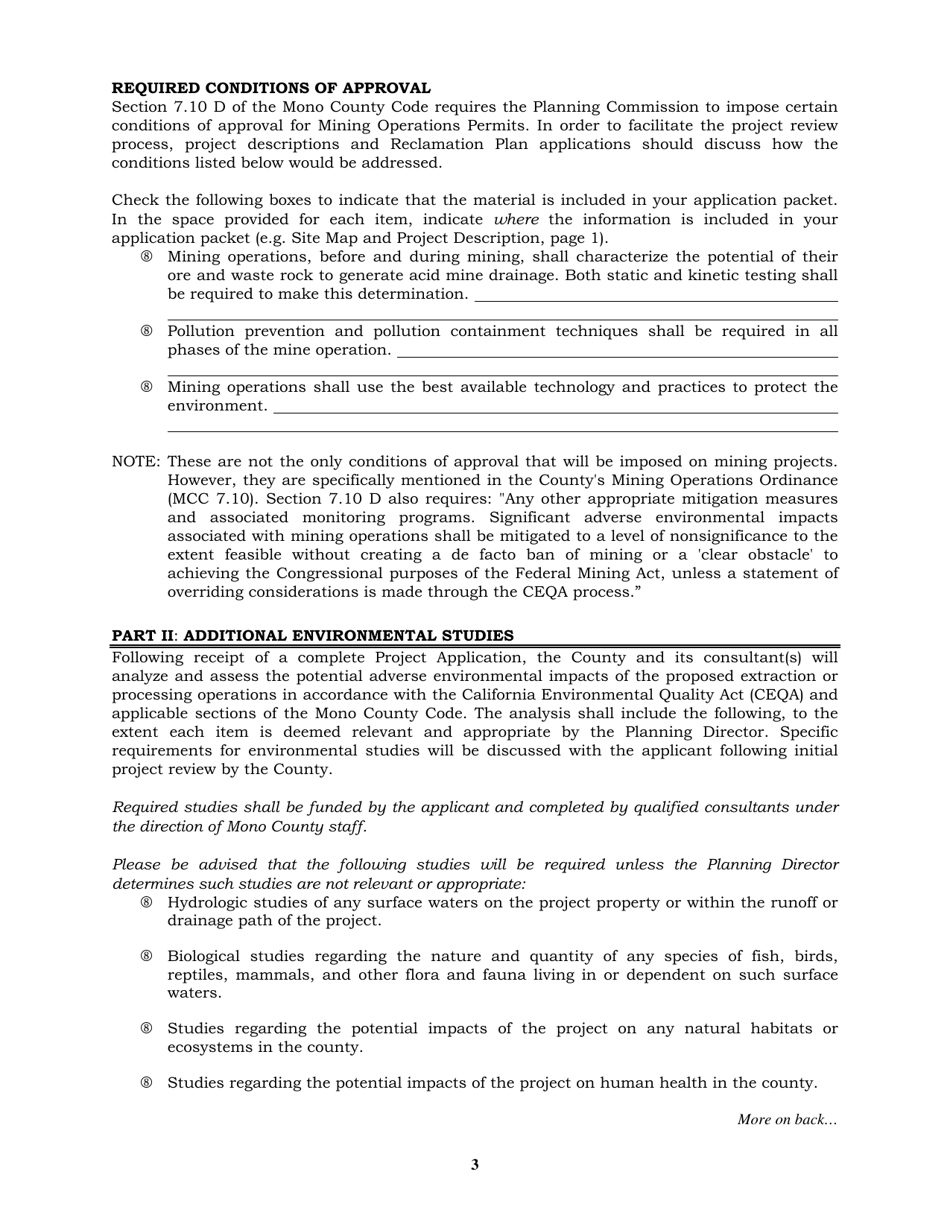 Mining Operations Permit Application - Mono County, California, Page 4