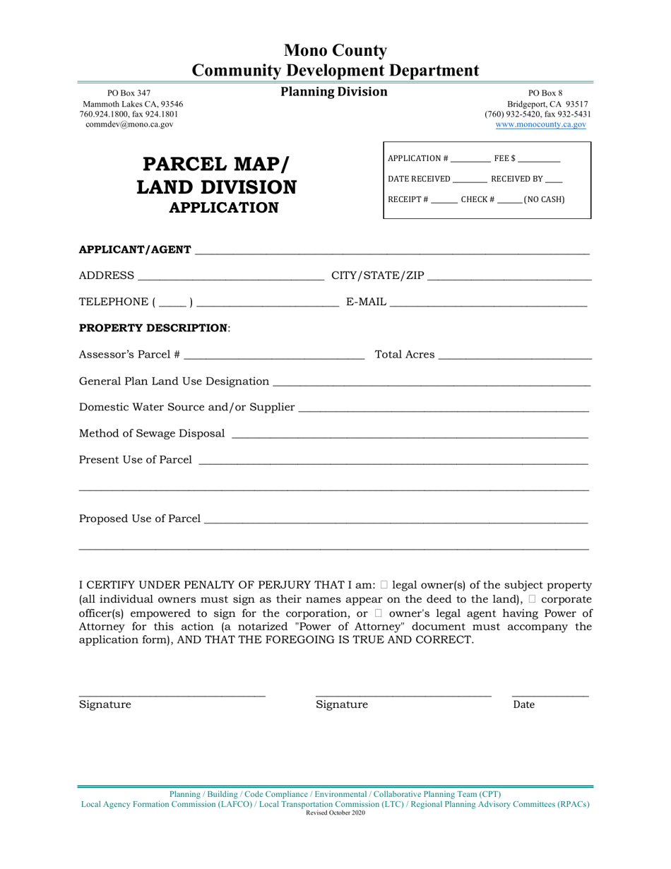 Parcel Map / Land Division Application - Mono County, California, Page 4