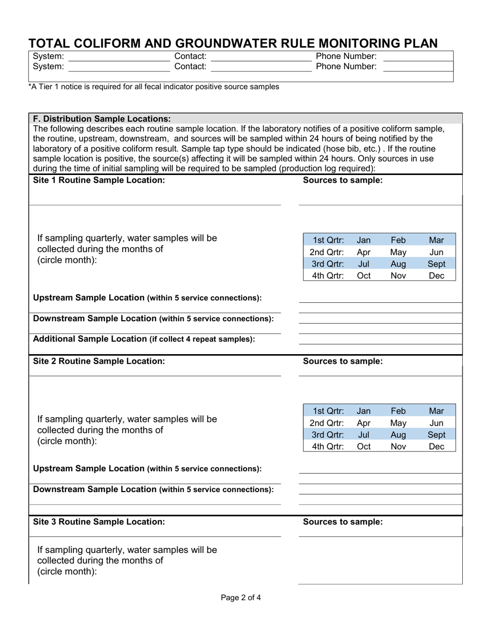 Total Coliform and Groundwater Rule Monitoring Plan - Mono County, California, Page 2
