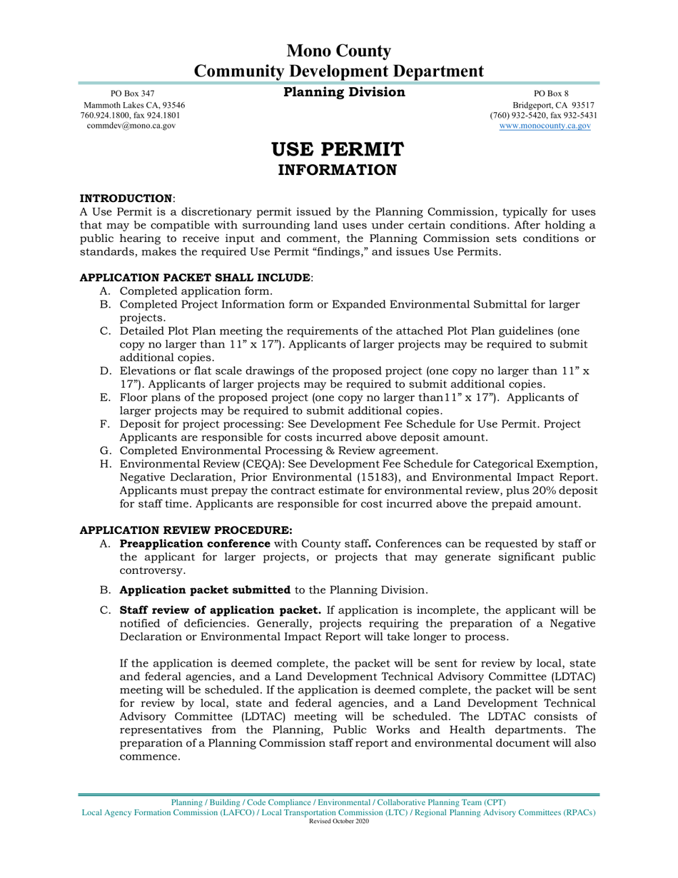Use Permit Application - Mono County, California, Page 1