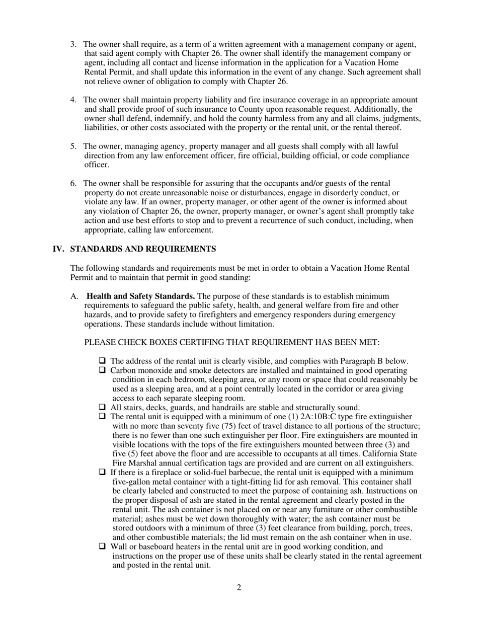 Vacation Home Rental Permit - Mono County, California, Page 2