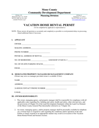 Document preview: Vacation Home Rental Permit - Mono County, California