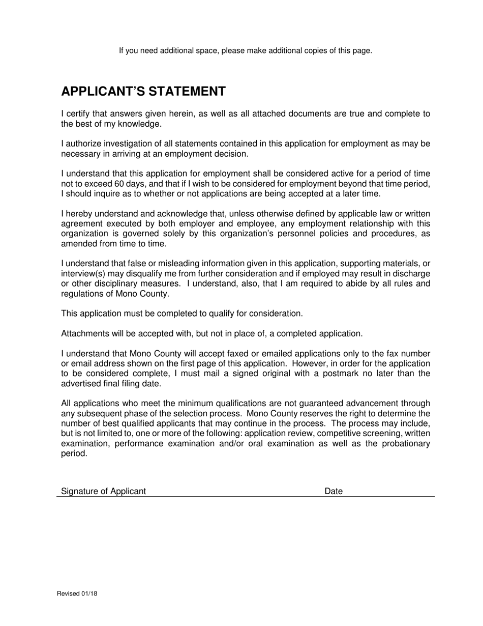 Employment Application - Mono County, California, Page 5