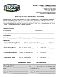 Document preview: Employee Parking Permit Application Form - Town of Truckee, California