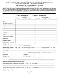 Form DSS-1821 &quot;Nc Kids Family Registration Form&quot; - North Carolina