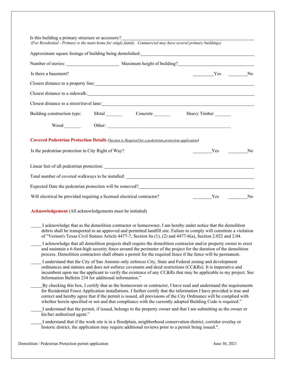 Demolition / Pedestrian Protection Permit Application - City of San Antonio, Texas, Page 10