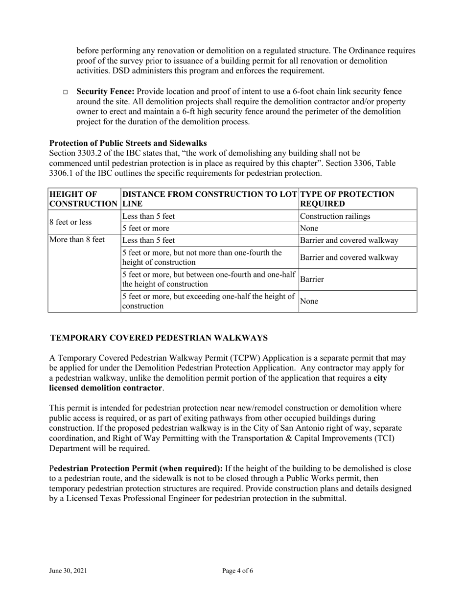 Demolition / Pedestrian Protection Permit Application - City of San Antonio, Texas, Page 4