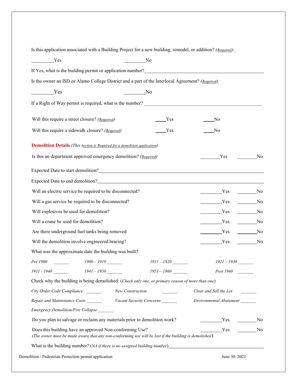 Demolition / Pedestrian Protection Permit Application - City of San Antonio, Texas, Page 9