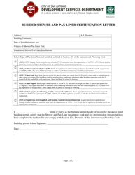 Builder Shower and Pan Liner Certification Letter - City of San Antonio, Texas, Page 2