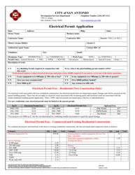 Document preview: Electrical Permit Application - City of San Antonio, Texas