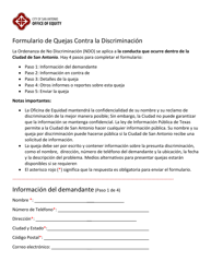 Document preview: Formulario De Quejas Contra La Discriminacion - City of San Antonio, Texas (Spanish)