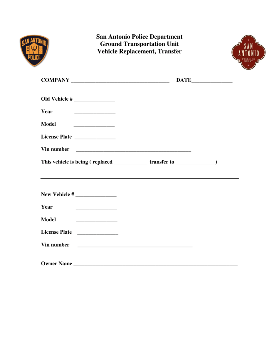 Vehicle Replacement Form - Ground Transportation Unit - City of San Antonio, Texas, Page 1