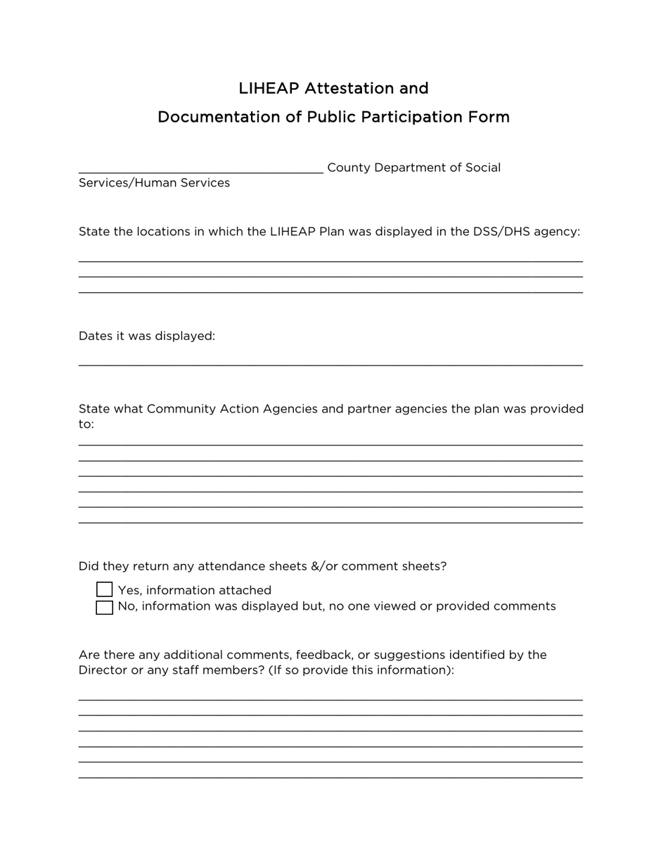 North Carolina Liheap Attestation And Documentation Of Public Participation Form Download 5139
