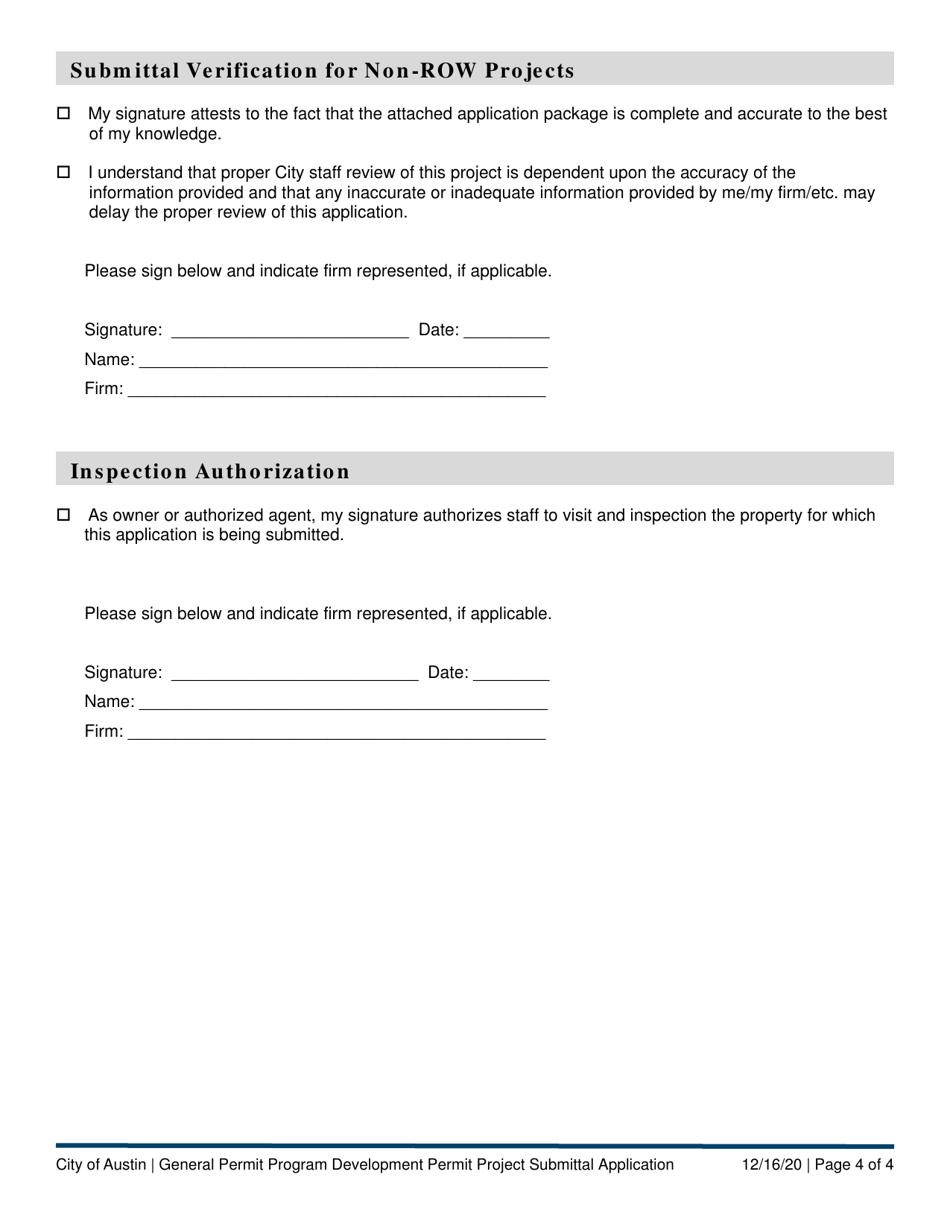 Development Permit Project Submittal Application - General Permit Program - City of Austin, Texas, Page 4