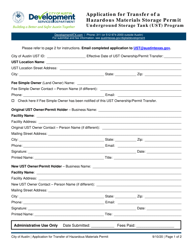 Document preview: Application for Transfer of a Hazardous Materials Storage Permit - Underground Storage Tank (Ust) Program - City of Austin, Texas