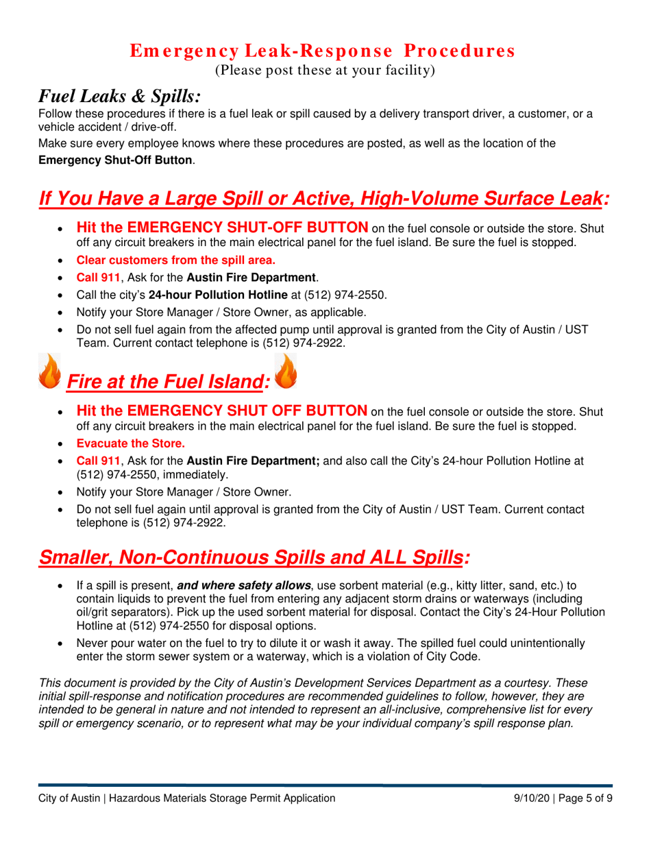 Hazardous Materials Storage Permit Application - Underground Storage Tank (Ust) Program - City of Austin, Texas, Page 5