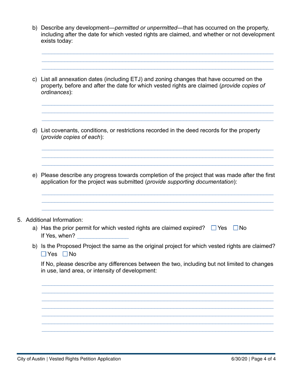 Vested Rights Petition Application - City of Austin, Texas, Page 4