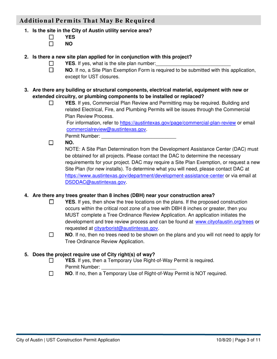 Ust Construction Permit Application - Underground Storage Tank (Ust) Program - City of Austin, Texas, Page 3