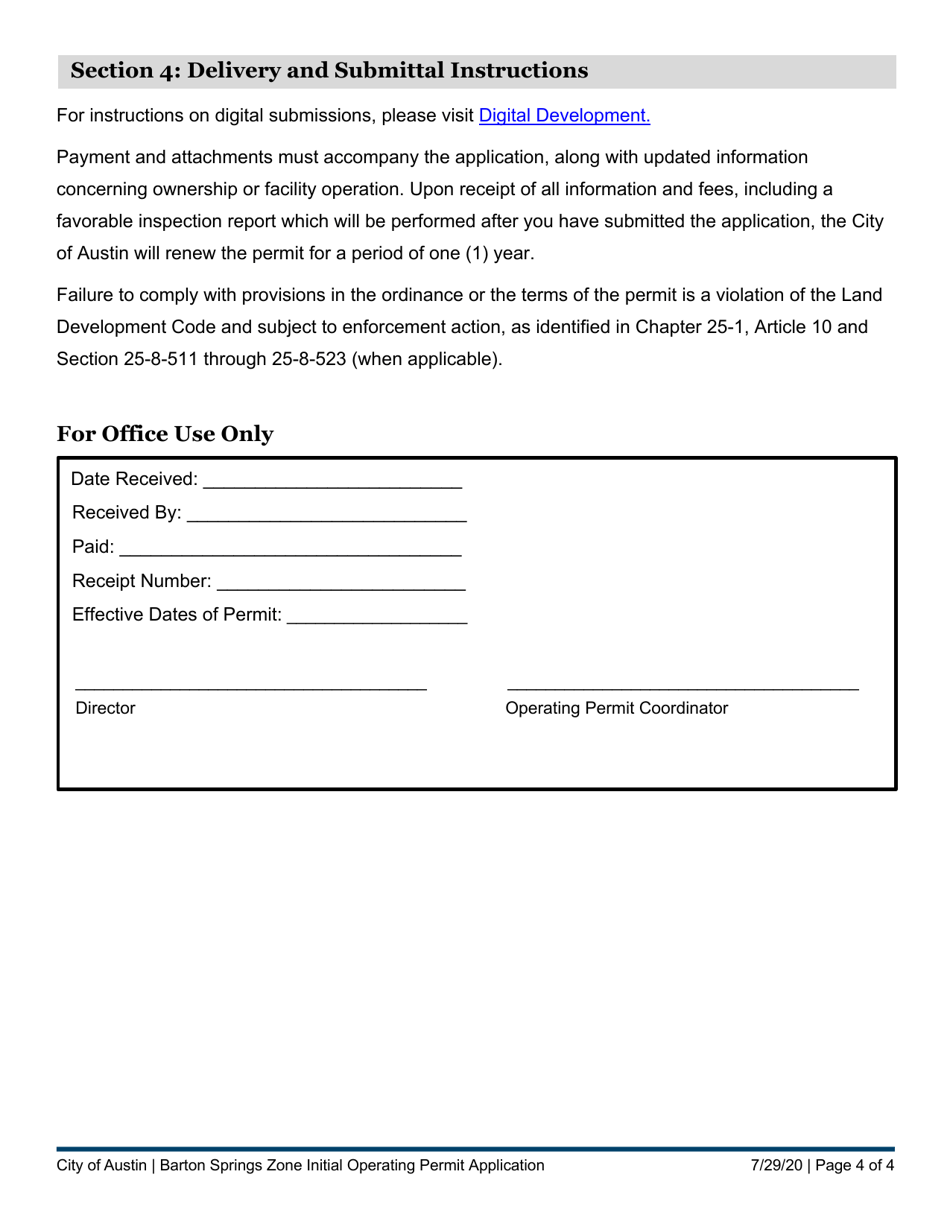 Barton Springs Zone Initial Operating Permit Application - City of Austin, Texas, Page 4