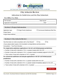 Document preview: City Arborist Review - Addendum for Subdivision and Site Plan Submittals - City of Austin, Texas