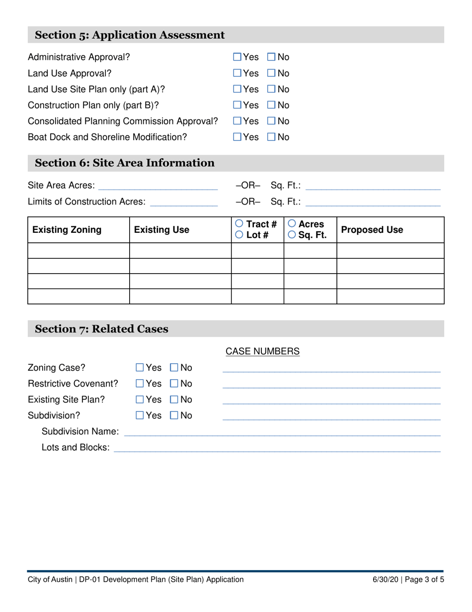 Form DP-01 Development Plan (Site Plan) Application - City of Austin, Texas, Page 3