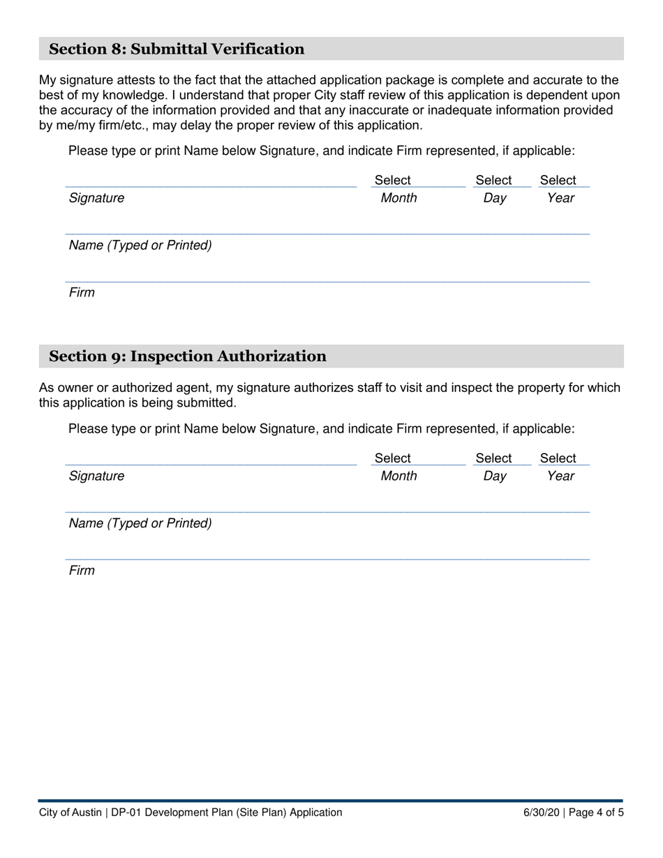 Form DP-01 Development Plan (Site Plan) Application - City of Austin, Texas, Page 4