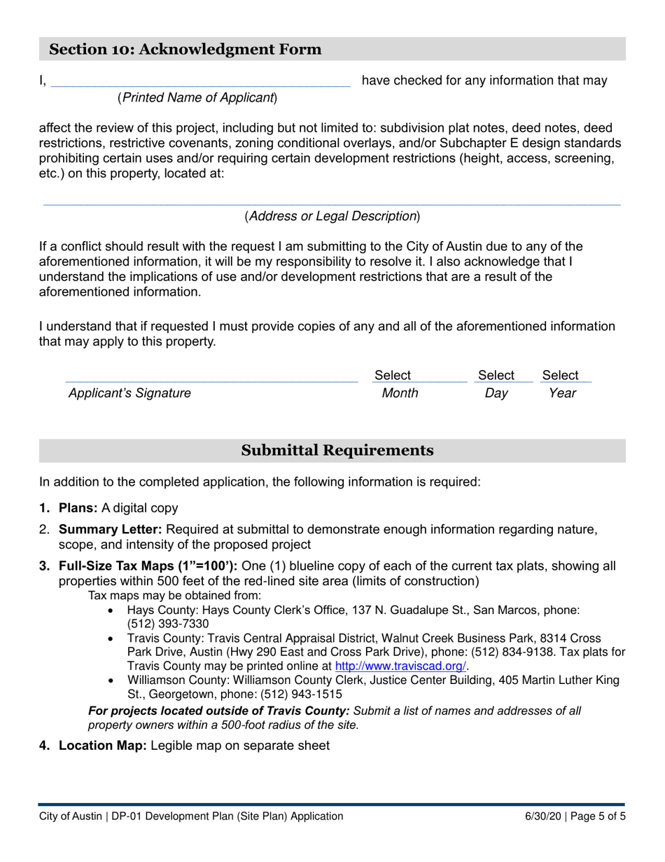 Form DP-01 Development Plan (Site Plan) Application - City of Austin, Texas, Page 5