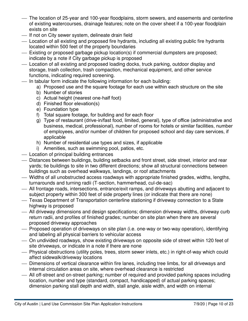 Instructions for Land Use Commission Site Plan Application - Non-consolidated Land Use Element (A Plan) - City of Austin, Texas, Page 10