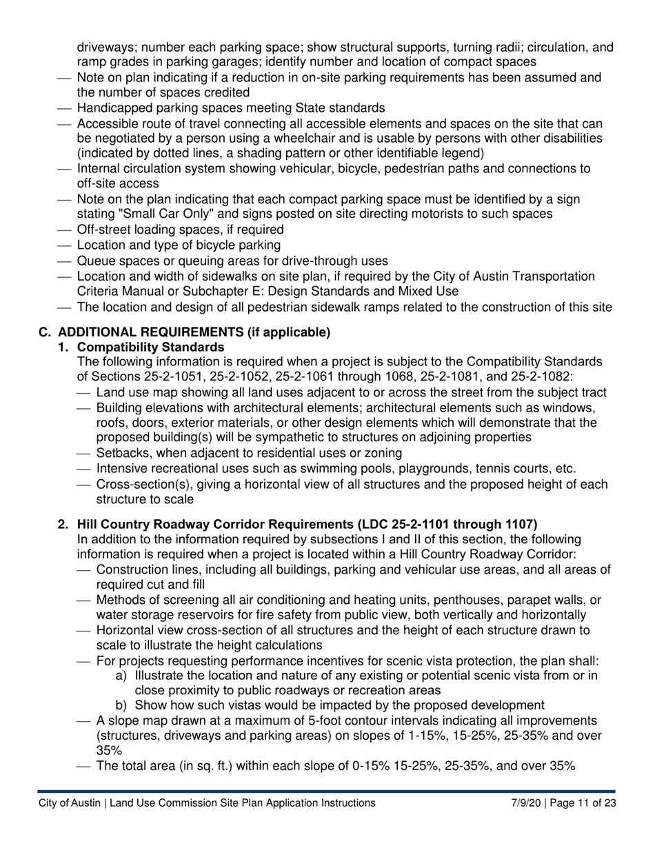 Instructions for Land Use Commission Site Plan Application - Non-consolidated Land Use Element (A Plan) - City of Austin, Texas, Page 11