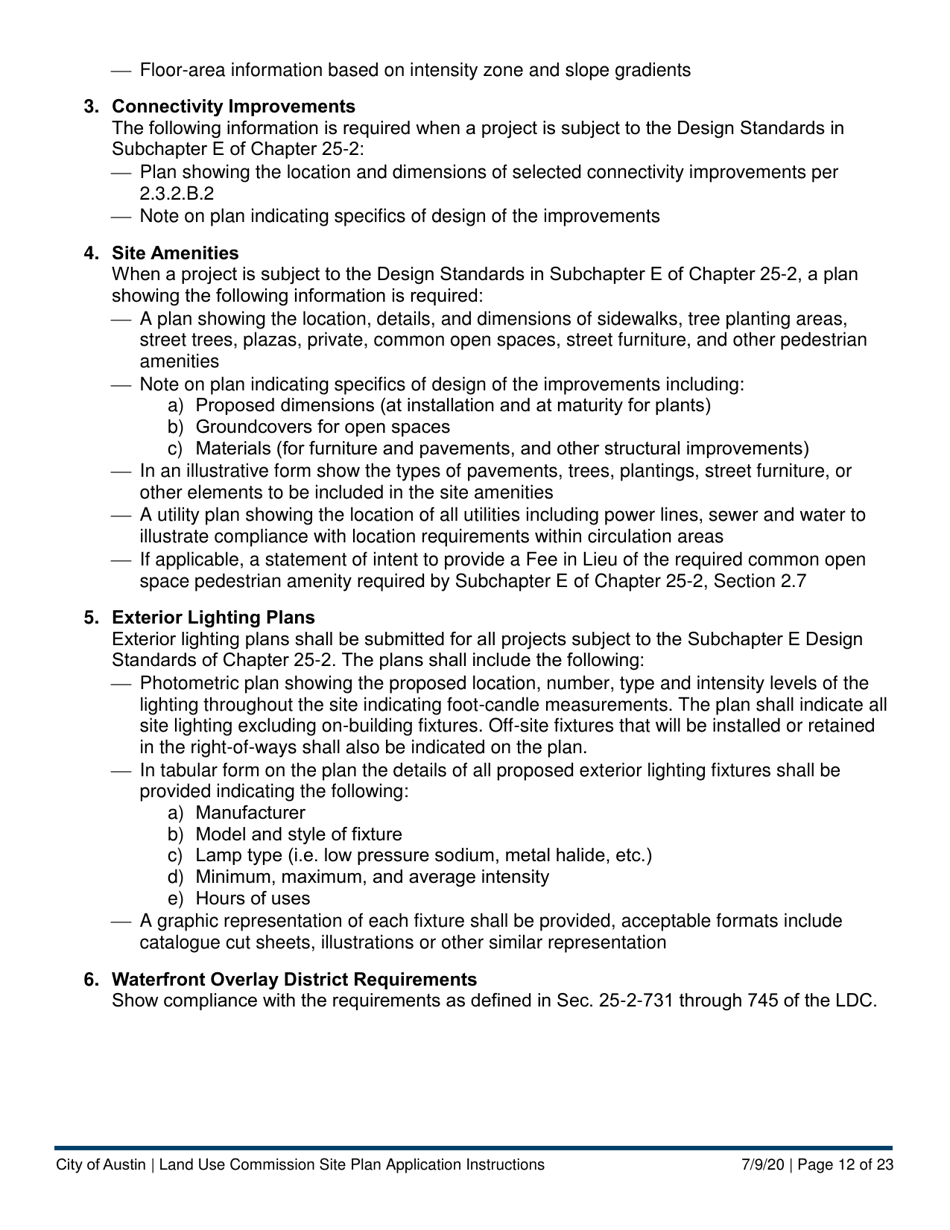 Instructions for Land Use Commission Site Plan Application - Non-consolidated Land Use Element (A Plan) - City of Austin, Texas, Page 12