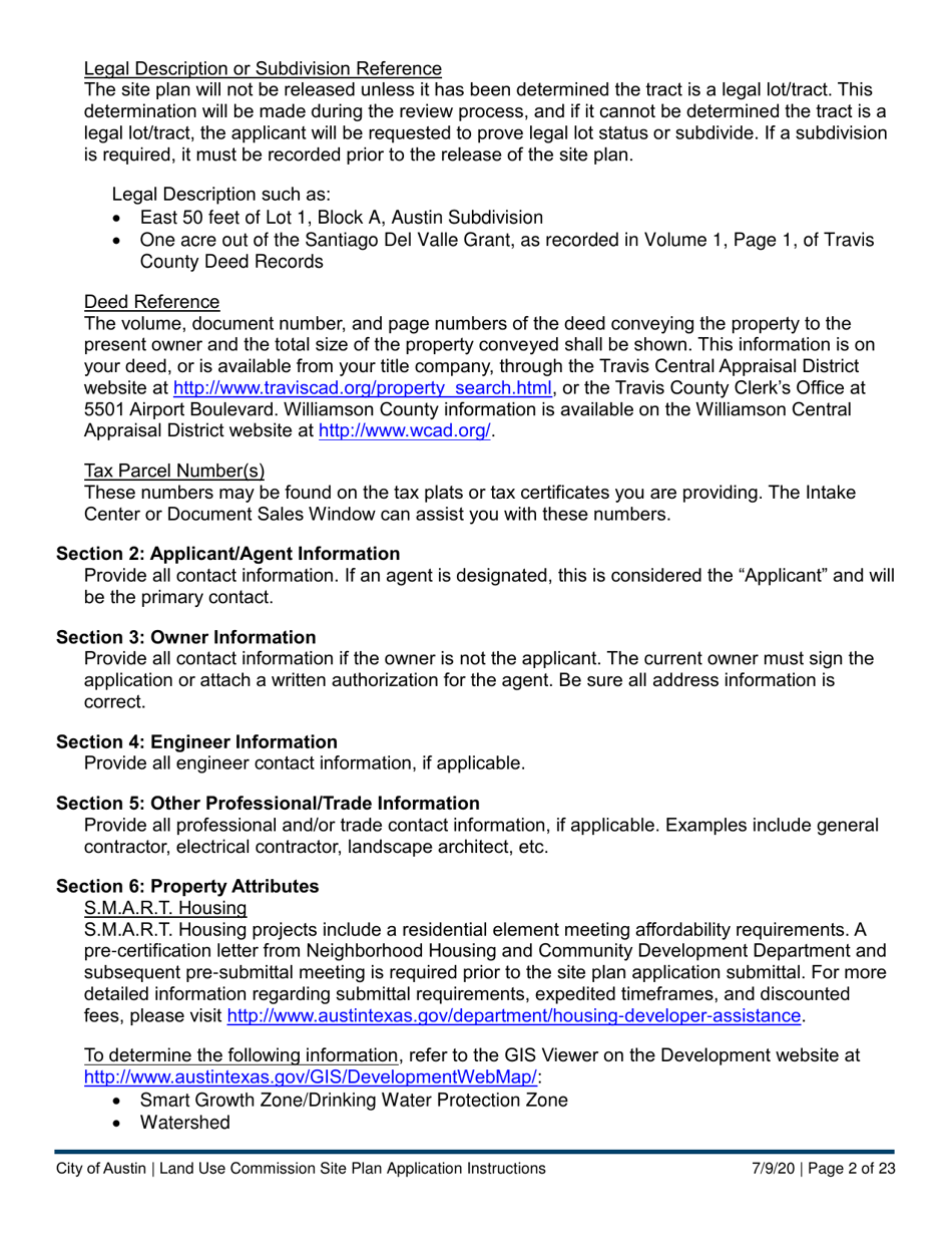 Instructions for Land Use Commission Site Plan Application - Non-consolidated Land Use Element (A Plan) - City of Austin, Texas, Page 2